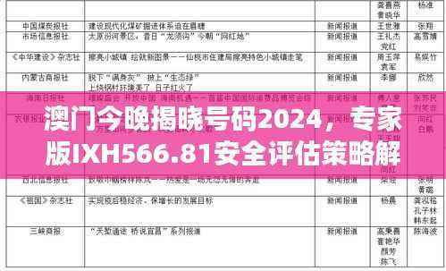 澳门今晚揭晓号码2024,专家版IXH566.81安全评估策略解读