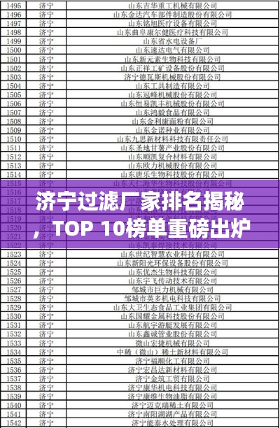 济宁过滤厂家排名揭秘,TOP 10榜单重磅出炉!