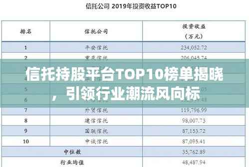 信托持股平台TOP10榜单揭晓,引领行业潮流风向标