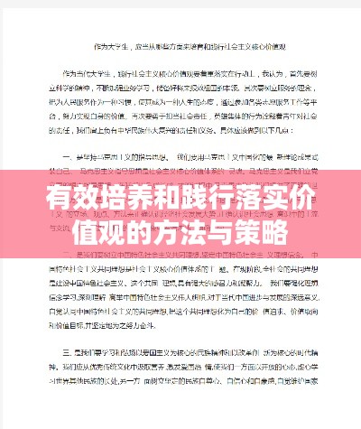 有效培养和践行落实价值观的方法与策略